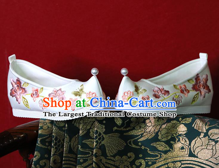 China Handmade Wedding Shoes White Cloth Hanfu Shoes Embroidered Shoes Tang Dynasty Princess Shoes