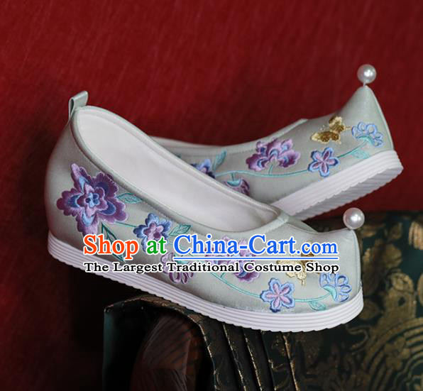 China Light Green Cloth Hanfu Shoes Embroidered Shoes Tang Dynasty Princess Shoes Handmade Wedding Shoes