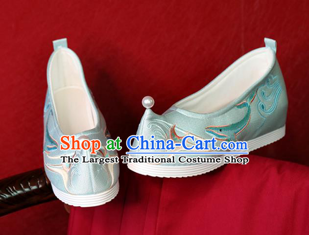 China Light Blue Cloth Shoes Hanfu Shoes Embroidered Whale Shoes Princess Shoes Handmade Bow Shoes