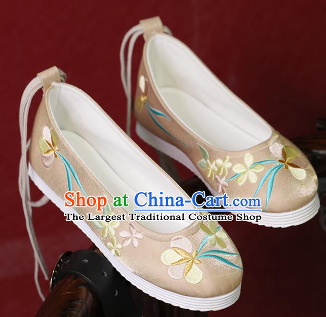 China Handmade Hanfu Shoes Princess Shoes Embroidered Shoes Women Shoes Beijing Golden Satin Shoes