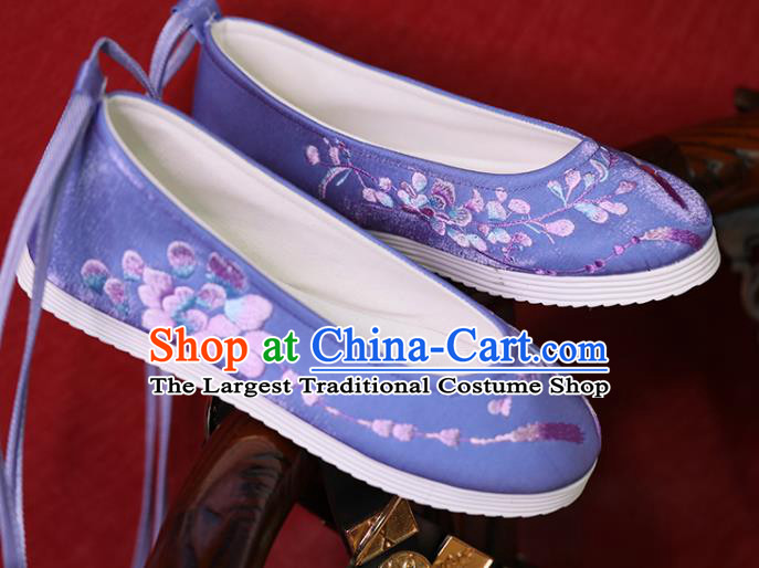 China Princess Shoes Embroidered Shoes Women Shoes Purple Satin Shoes Handmade Hanfu Shoes