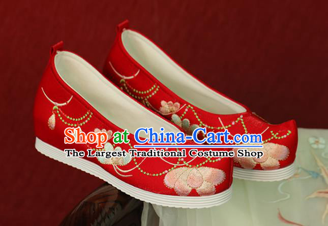 China Hanfu Shoes Embroidered Shoes Handmade Red Cloth Shoes Tang Dynasty Princess Shoes Wedding Women Shoes