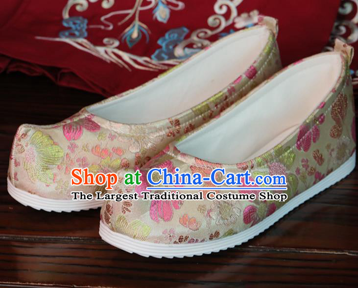 China Handmade Beige Cloth Shoes Hanfu Bow Shoes Princess Shoes Brocade Shoes