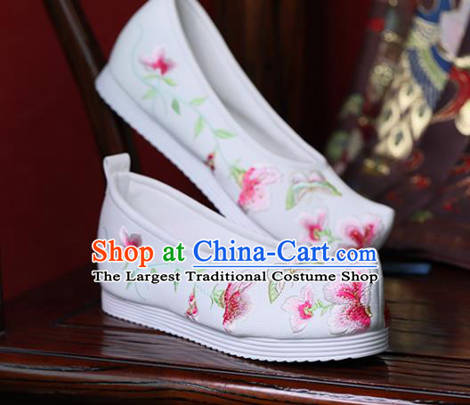 China White Cloth Shoes Handmade Bow Shoes Princess Shoes Hanfu Shoes Embroidered Butterfly Flowers Shoes