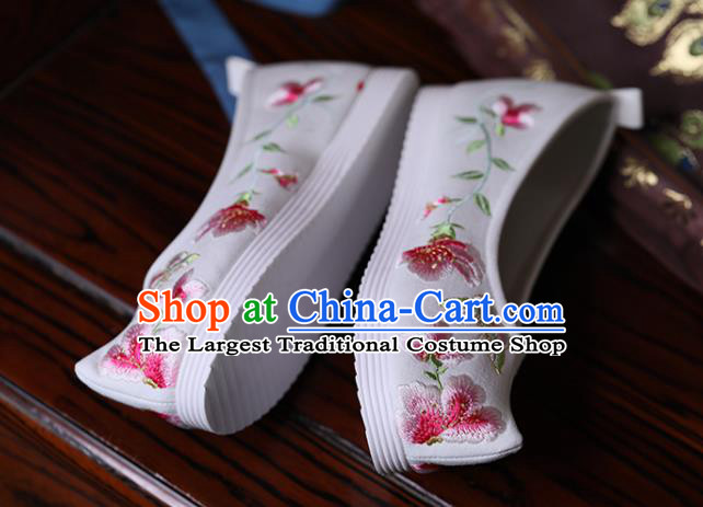 China White Cloth Shoes Handmade Bow Shoes Princess Shoes Hanfu Shoes Embroidered Butterfly Flowers Shoes