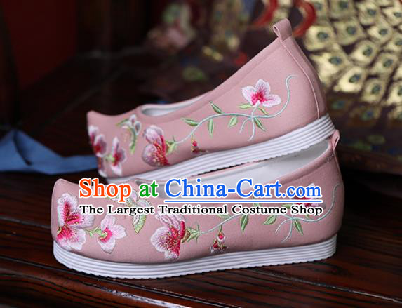 China Handmade Bow Shoes Princess Shoes Hanfu Shoes Embroidered Butterfly Flowers Shoes Pink Cloth Shoes