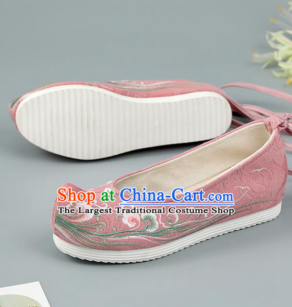 Top China Pearl Princess Shoes Embroidered Shoes Handmade National Shoes Traditional Hanfu Pink Cloth Shoes