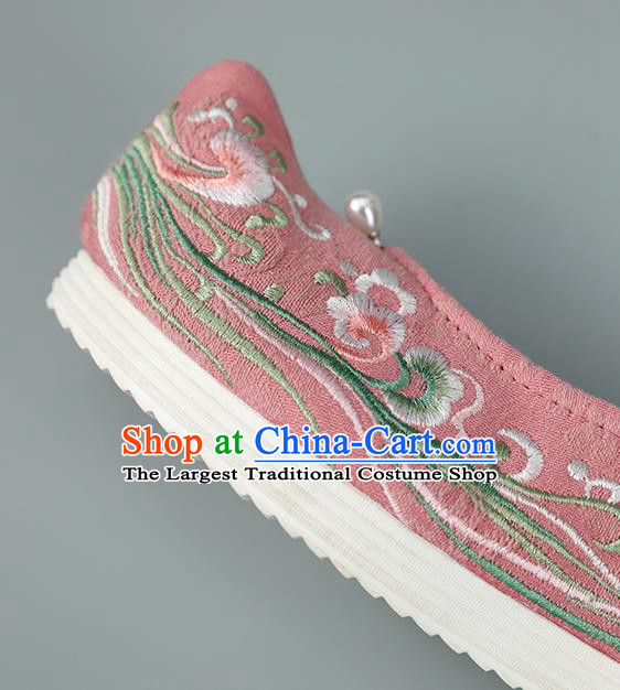 Top China Pearl Princess Shoes Embroidered Shoes Handmade National Shoes Traditional Hanfu Pink Cloth Shoes