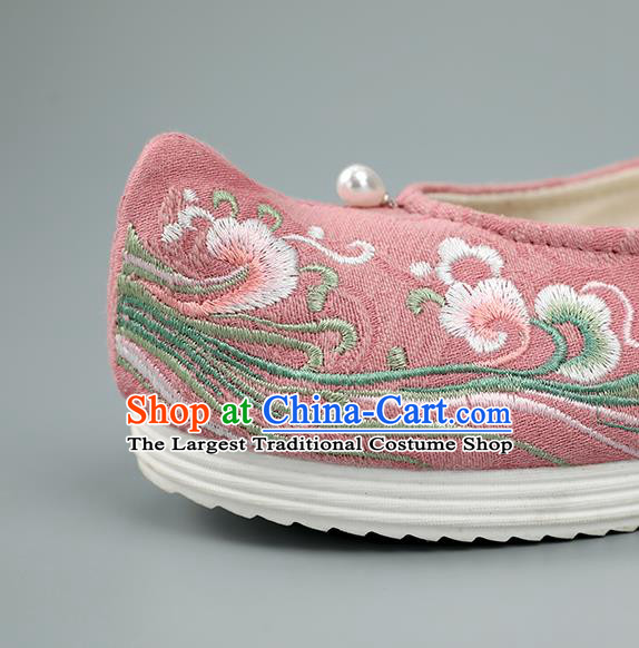 Top China Pearl Princess Shoes Embroidered Shoes Handmade National Shoes Traditional Hanfu Pink Cloth Shoes