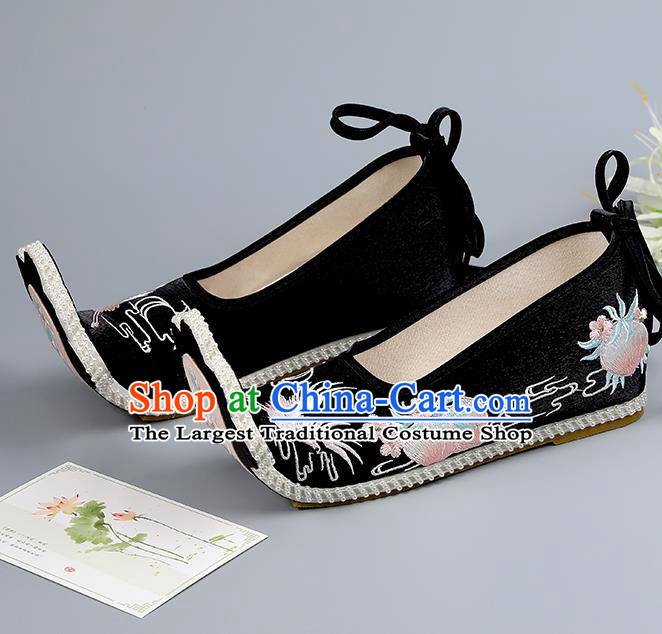 China Black Embroidered Shoes Traditional Hanfu Shoes Princess Shoes Ming Dynasty Women Shoes