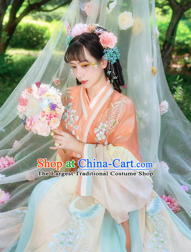 Traditional China Jin Dynasty Palace Princess Hanfu Clothing Ancient Patrician Lady Apparels Costumes Top Blouse and Skirt Full Set