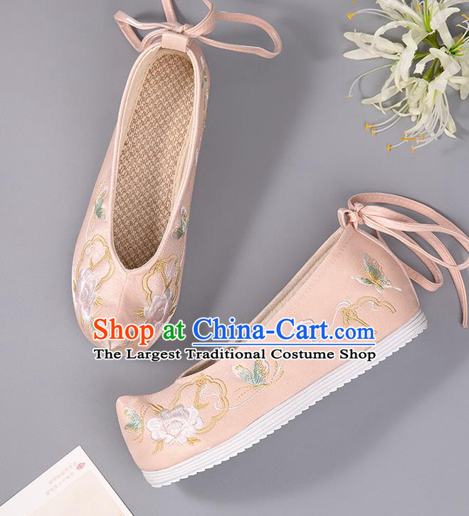 China Hanfu Shoes Pink Embroidered Shoes Handmade Ming Dynasty Princess Shoes Traditional National Shoes