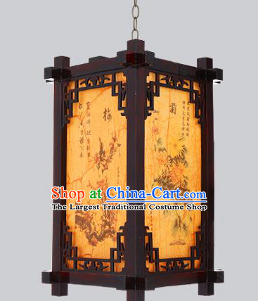 China Ink Painting Plum Orchid Bamboo Chrysanthemum Lantern Wood Lantern Outdoor Lamp