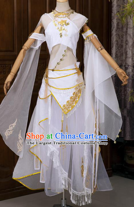 Chinese Cosplay Fairy White Hanfu Dress Ancient Female Swordsman Top and Skirt Complete Set