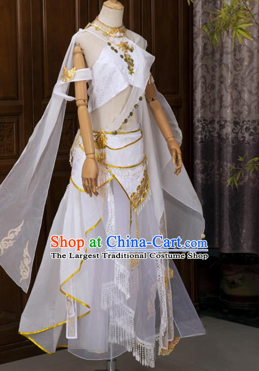 Chinese Cosplay Fairy White Hanfu Dress Ancient Female Swordsman Top and Skirt Complete Set