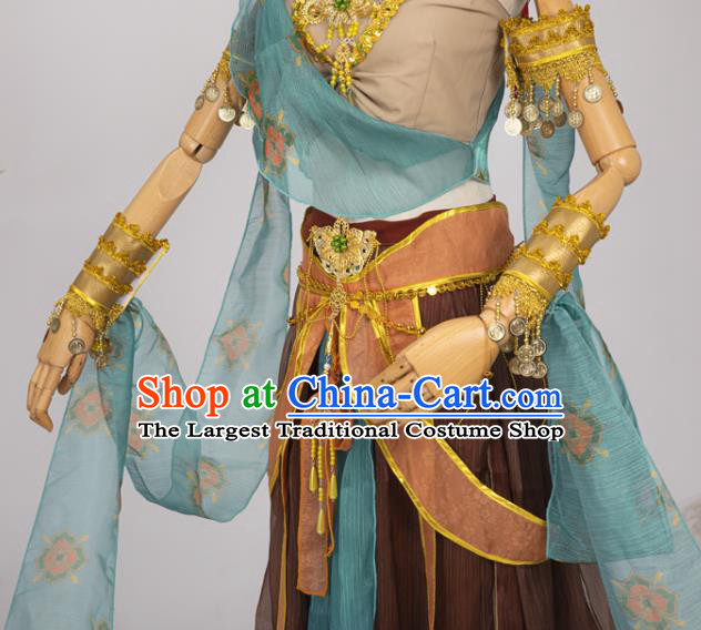 Chinese Cosplay Dunhuang Apsaras Brown Top and Skirt Ancient Fairy Hanfu Dress for Women