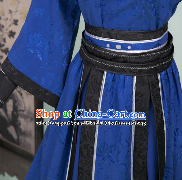 Cosplay Chinese Ancient Swordsman Clothing Tang Dynasty Knight Kawaler Blue Costumes