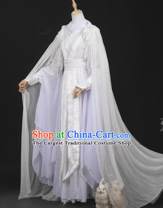 Cosplay Chinese Ming Dynasty Swordsman Costumes Ancient Royal Prince White Clothing with Cape