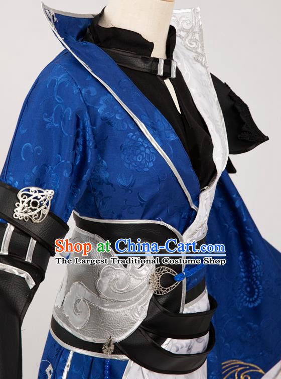 Cosplay Chinese Ming Dynasty Swordsman Costumes Ancient Knight Blue Clothing