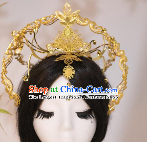 China Cosplay Queen Golden Royal Crown Ancient Empress Hair Accessories