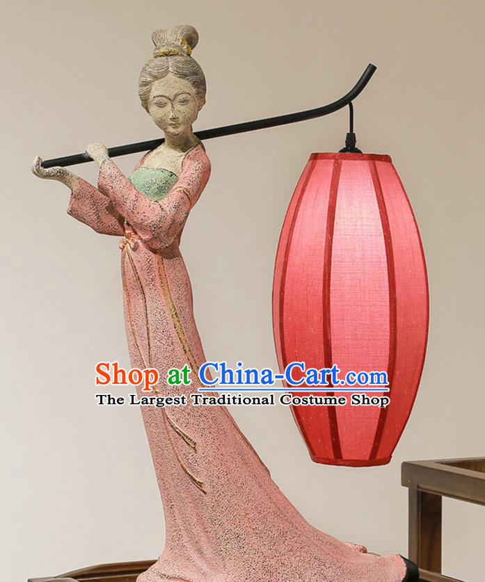 China Handmade Palace Lady Table Lamp Traditional Limestone Home Decorations Spring Festival Beauty Desk Lantern