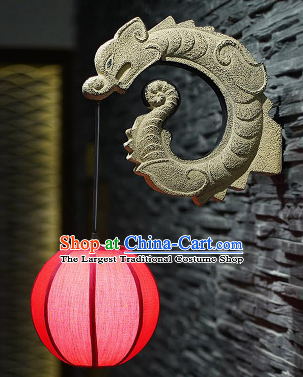 China Stone Carving Dragon Corridor Lantern Wall Lamp Traditional Home Decorations Handmade Red Cloth Lanterns