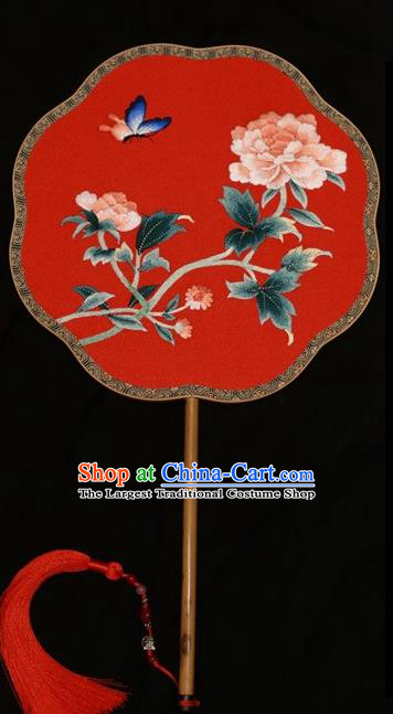 Chinese Suzhou Embroidery Peony Palace Fan Traditional Silk Fan Double Sides Embroidered Fans