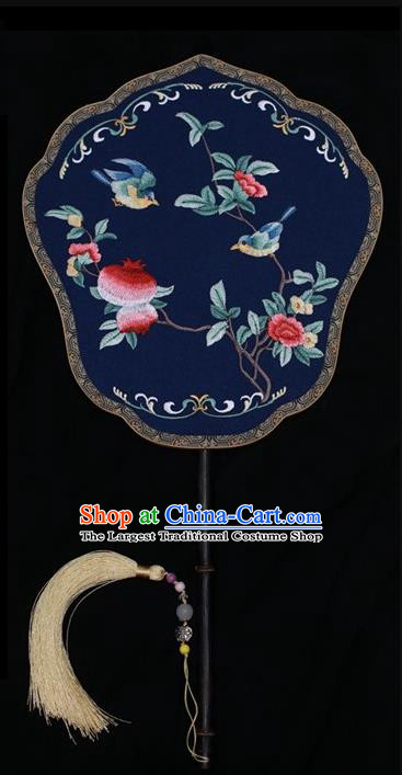 Chinese Double Sides Fan Traditional Silk Fan Dance Embroidered Fans Suzhou Embroidery Phoenix Peony Palace Fan