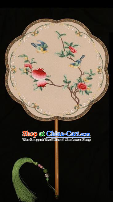 Chinese Traditional Bride Double Sides Fan Silk Fan Embroidered Fans Suzhou Embroidery Pomegranate Palace Fan