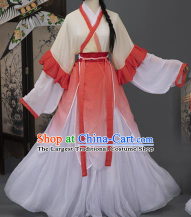 Chinese Jin Dynasty Young Lady Costumes Ancient Village Girl Hanfu Dress Apparels