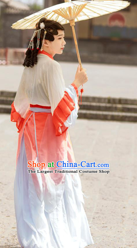 Chinese Jin Dynasty Young Lady Costumes Ancient Village Girl Hanfu Dress Apparels