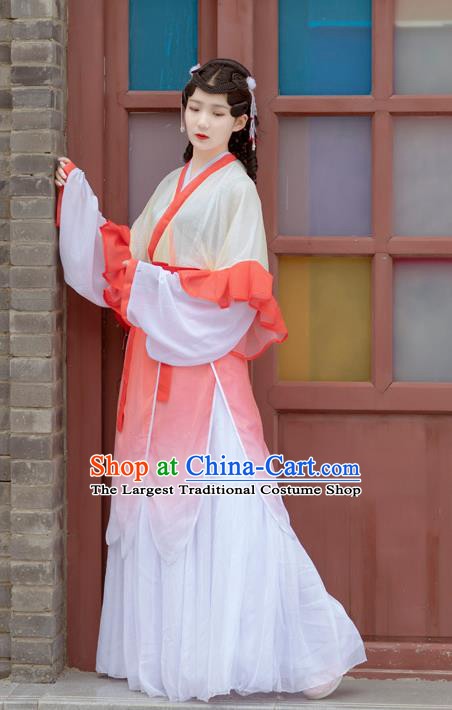 Chinese Jin Dynasty Young Lady Costumes Ancient Village Girl Hanfu Dress Apparels