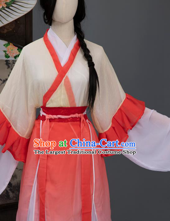 Chinese Jin Dynasty Young Lady Costumes Ancient Village Girl Hanfu Dress Apparels