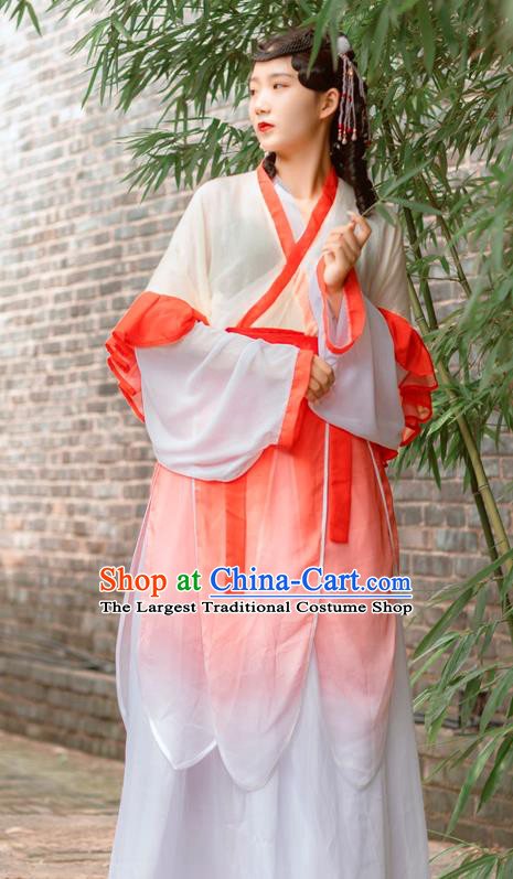 Chinese Jin Dynasty Young Lady Costumes Ancient Village Girl Hanfu Dress Apparels