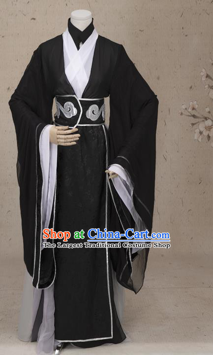 Chinese Ming Dynasty Prince Costumes Ancient Cosplay Swordsman Black Clothing