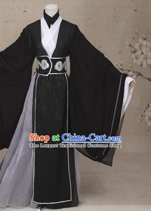 Chinese Ming Dynasty Prince Costumes Ancient Cosplay Swordsman Black Clothing