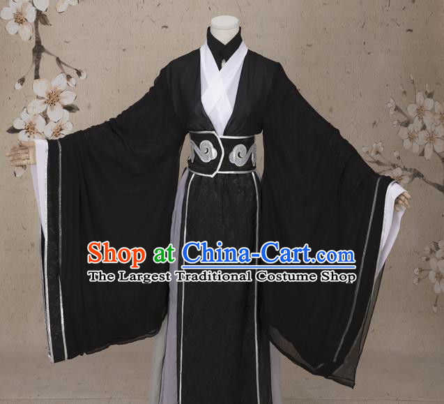 Chinese Ming Dynasty Prince Costumes Ancient Cosplay Swordsman Black Clothing