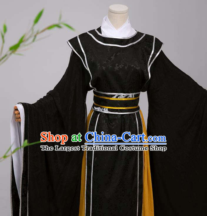 Chinese Ming Dynasty Scholar Black Costumes Ancient Cosplay Crown Prince Clothing