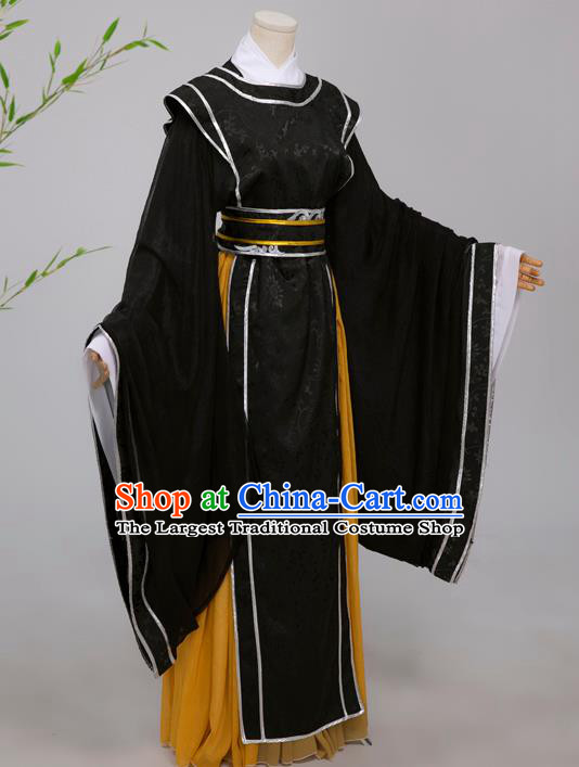 Chinese Ming Dynasty Scholar Black Costumes Ancient Cosplay Crown Prince Clothing