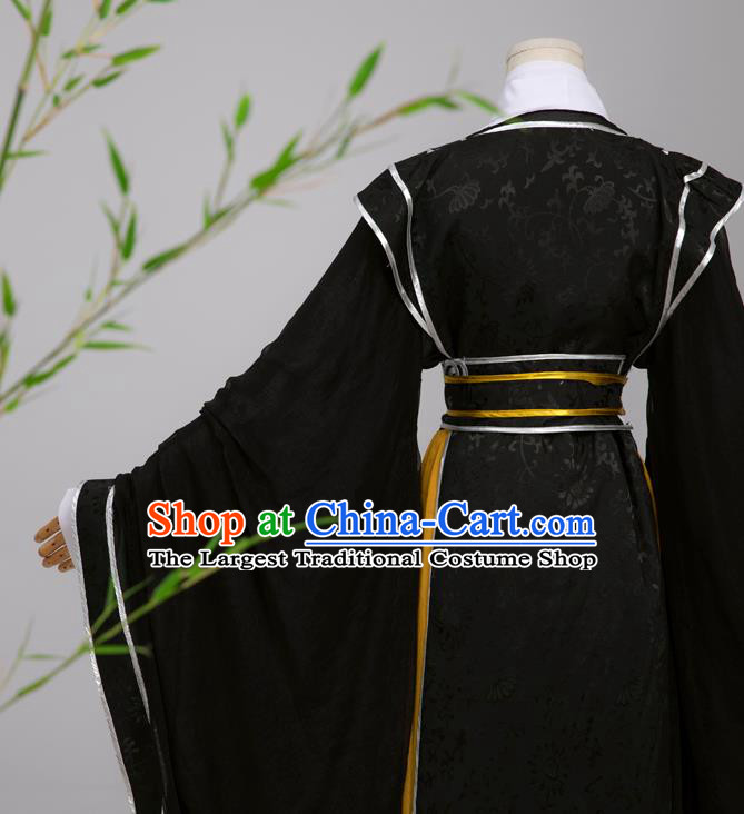 Chinese Ming Dynasty Scholar Black Costumes Ancient Cosplay Crown Prince Clothing