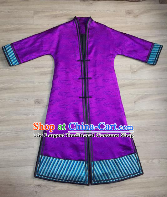 Chinese Purple Silk Coat Tang Suit Upper Outer Garment Apparels National Costume Dust Coat