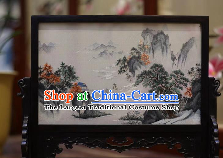 China Embroidered Table Screen Wood Byobu Screen Hand Embroidery Craft