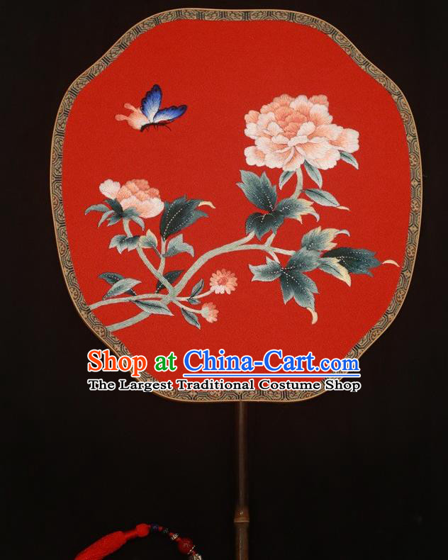 Top Grade Chinese Cheongsam Show Embroidered Fans Suzhou Embroidery Palace Fan Double Sides Silk Fan