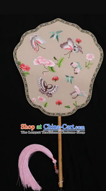 Chinese Suzhou Embroidery Fans Double Side Embroidered Silk Fan Traditional Butterfly Pattern Palace Fan