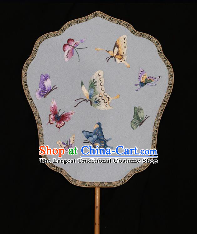 China Double Side Embroidered Fan Traditional Butterfly Flowers Pattern Silk Fans Suzhou Embroidery Palace Fan