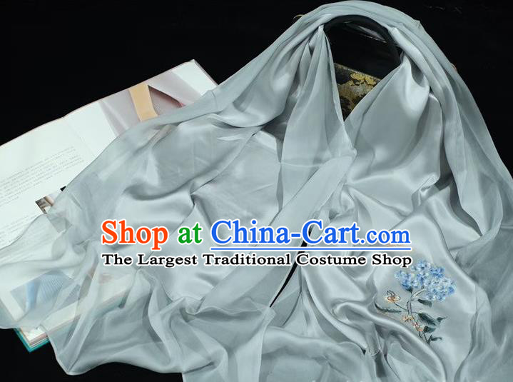 China Suzhou Embroidery Accessories Mother Cappa Grey Silk Scarf Traditional Exquisite Embroidered Tippet