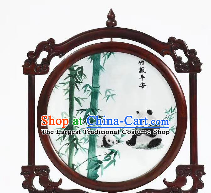 China Suzhou Embroidery Bamboo Painting Desk Screen Handmade Rosewood Table Decoration for Gift