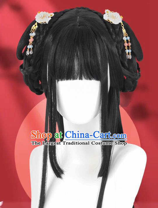 Chinese Jin Dynasty Young Lady Bangs Wigs Quality Wigs China Best Chignon Wig Ancient Princess Wig Sheath and Hairpins