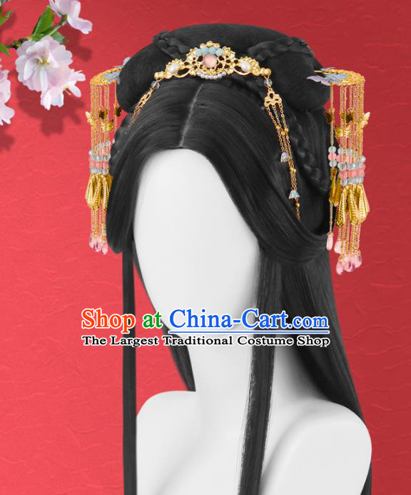 Chinese Ming Dynasty Imperial Empress Wigs Quality Wigs China Best Chignon Wig Ancient Queen Wig Sheath and Tassel Hairpins