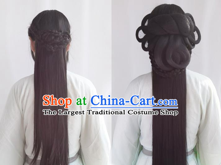 Chinese Ming Dynasty Young Girl Wigs Best Quality Wigs China Cosplay Wig Chignon Ancient Village Lady Wig Sheath